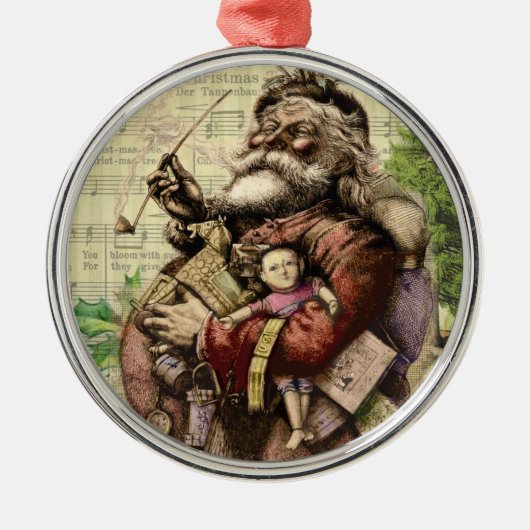 Merry Santa Claus en de kerstboom Metalen Ornament (Voorkant)