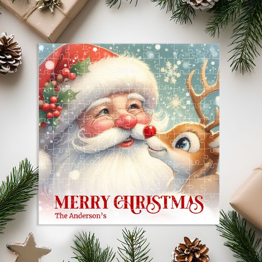 Merry Santa Claus Rudolph Personalized Kids Gift Legpuzzel