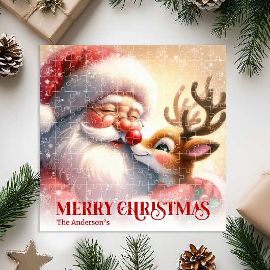Merry Santa Claus Rudolph Personalized Kids Holida Legpuzzel