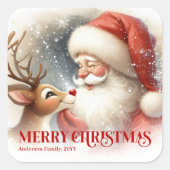 Merry Santa Claus Rudolph Personalized Kids Holida Vierkante Sticker (Voorkant)
