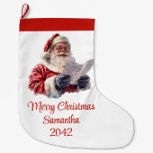 Merry Santa Claus Rustic Custom Name Editable Grote Kerstsok (Voorkant)