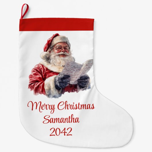 Merry Santa Claus Rustic Custom Name Editable Grote Kerstsok (Voorkant)