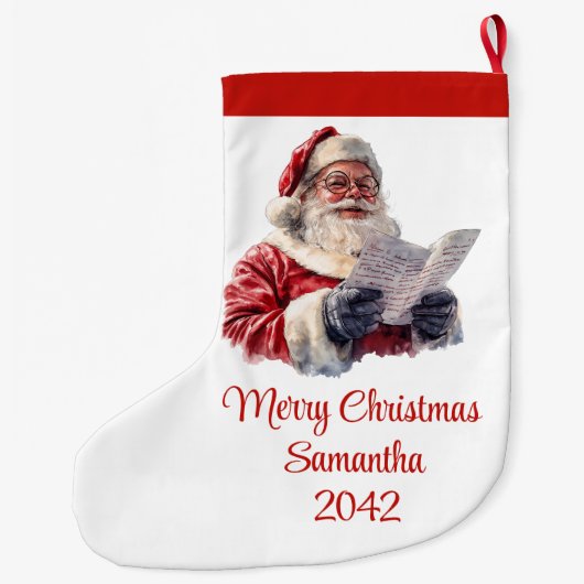 Merry Santa Claus Rustic Custom Name Editable Grote Kerstsok (Achterkant)