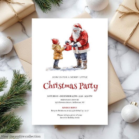 Merry Santa Editable Kids Holiday Party Invite Kaart