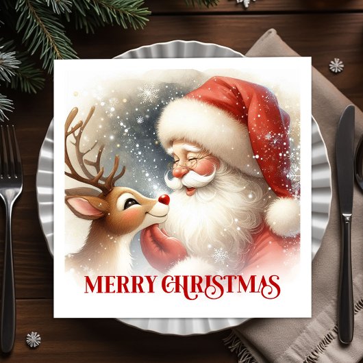 Merry Santa Rudolph Christmas Dinner Napkins Servet