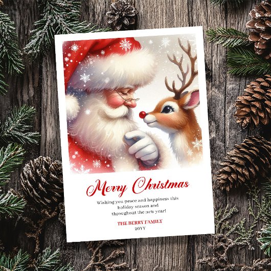 Merry Santa With Rudolph Sweet Holiday Greeting Feestdagenkaart