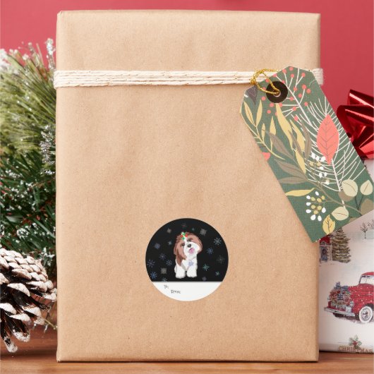 Merry & Schattig Shih Tzu met Snowflake Dog Gift Ronde Sticker (Feestdagen)