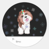 Merry & Schattig Shih Tzu met Snowflake Dog Gift Ronde Sticker (Voorkant)