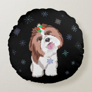 Merry & Schattig Shih Tzu met Snowflake Dog Label Rond Kussen