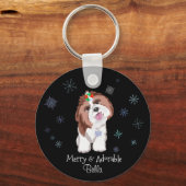 Merry & Schattig Shih Tzu met Snowflake Dog Label Sleutelhanger (Achterkant)