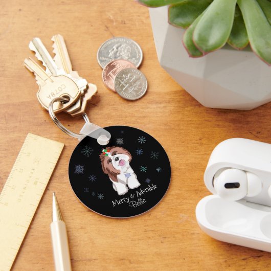 Merry & Schattig Shih Tzu met Snowflake Dog Label Sleutelhanger (Bureau)