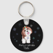 Merry & Schattig Shih Tzu met Snowflake Dog Label Sleutelhanger (Achterkant)