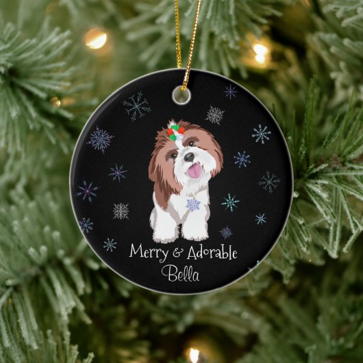 Merry & Schattig Shih Tzu met Snowflake Dog-naam Keramisch Ornament (Boom)