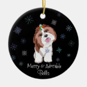 Merry & Schattig Shih Tzu met Snowflake Dog-naam Keramisch Ornament (Voorkant)