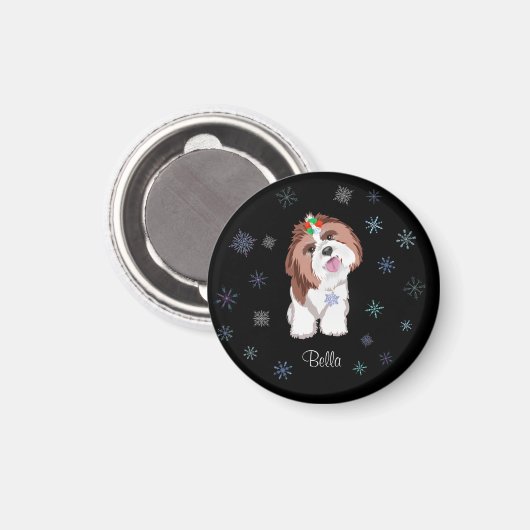 Merry & Schattig Shih Tzu met Snowflake Dog-naam Magneet (Voorkant / Achterkant)