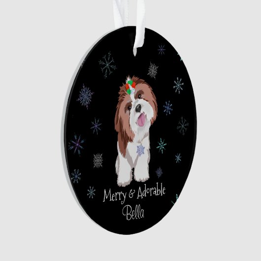 Merry & Schattig Shih Tzu met Snowflake Dog-naam Ornament (voorkant)