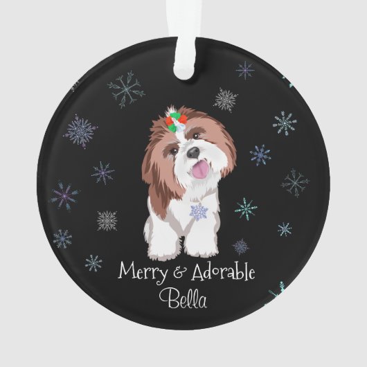 Merry & Schattig Shih Tzu met Snowflake Dog-naam Ornament (achterkant)
