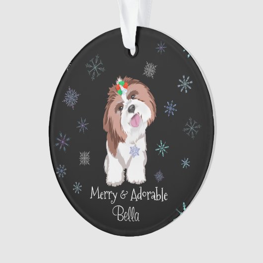 Merry & Schattig Shih Tzu met Snowflake Dog-naam Ornament (voorkant)