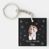 Merry & Schattig Shih Tzu met Snowflake Dog-naam Sleutelhanger (voorkant)