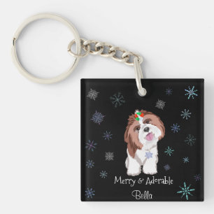 Merry & Schattig Shih Tzu met Snowflake Dog-naam Sleutelhanger