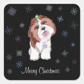 Merry & Schattig Shih Tzu met Snowflake Dog-naam Vierkante Sticker (Voorkant)