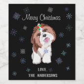Merry & Schattig Shih Tzu met Snowflake Dog Wijn Etiket (Enkel label)