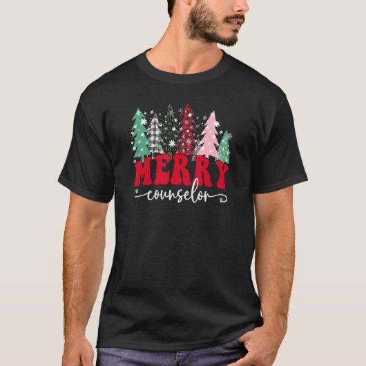 Merry School Counselor Christmas Trees Student Sup T-shirt (Voorkant)