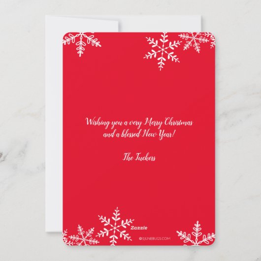 MERRY Script 3-foto Snowflakes Red Kerstmis Feestdagenkaart (Achterkant)