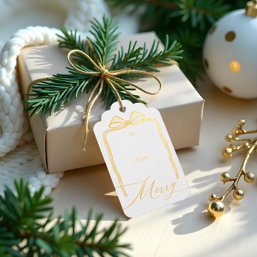 Merry Script Elegant Chic Christmas Bow van & naar Cadeaulabels