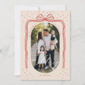 Merry Script Elegante Chic Christmas Bow Arch Foto Feestdagenkaart (Voorkant)