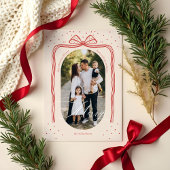 Merry Script Elegante Chic Christmas Bow Arch Foto Feestdagenkaart