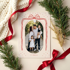 Merry Script Elegante Chic Christmas Bow Arch Foto Feestdagenkaart