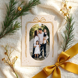 Merry Script Elegante Chic Christmas Bow Arch Foto Feestdagenkaart