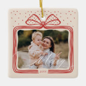 Merry Script Elegante Kerstboog Foto Keepsake Keramisch Ornament (Voorkant)