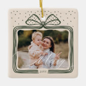 Merry Script Elegante Kerstboog Foto Keepsake Keramisch Ornament (Voorkant)
