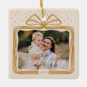 Merry Script Elegante Kerstboog Foto Keepsake Keramisch Ornament (Voorkant)