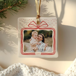 Merry Script Elegante Kerstboog Foto Keepsake Keramisch Ornament