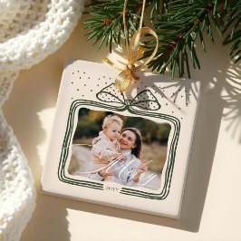 Merry Script Elegante Kerstboog Foto Keepsake Keramisch Ornament