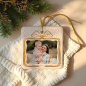 Merry Script Elegante Kerstboog Foto Keepsake Keramisch Ornament