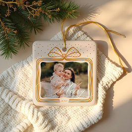 Merry Script Elegante Kerstboog Foto Keepsake Keramisch Ornament