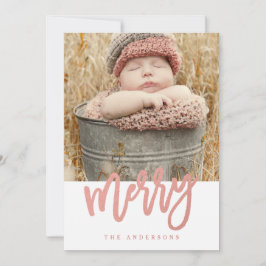 Merry Script Faux Roos Gold Foil Holiday Foto Feestdagenkaart