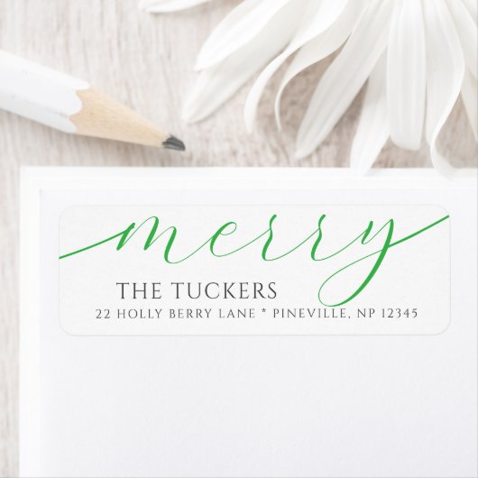 MERRY Script Feestelijk Groen Kerstadres Etiket (Insitu)