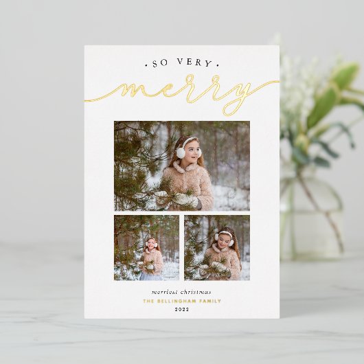 Merry Script | Fotocollage Folie Feestdagenkaart (Staand Voorkant)