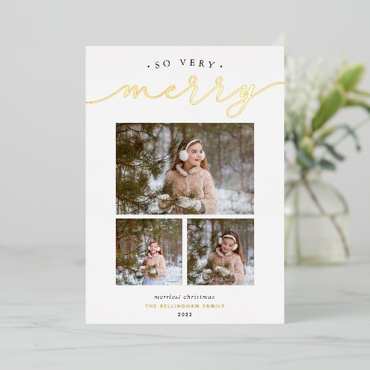 Merry Script | Fotocollage Folie Feestdagenkaart (Staand Voorkant)