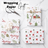 "Merry" script, Gezellige Sleigh Scenes, Sterren Inpakpapier Vel