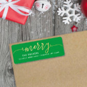 MERRY Script Goud & Helder Groen Kerstmisadres Etiket