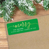 MERRY Script Goud & Helder Groen Kerstmisadres Etiket