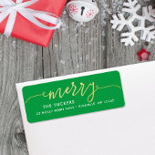 MERRY Script Goud & Helder Groen Kerstmisadres Etiket