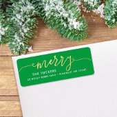 MERRY Script Goud & Helder Groen Kerstmisadres Etiket