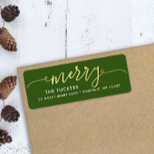 MERRY Script Gouden Folie Groen Kerstmis Adres Etiket